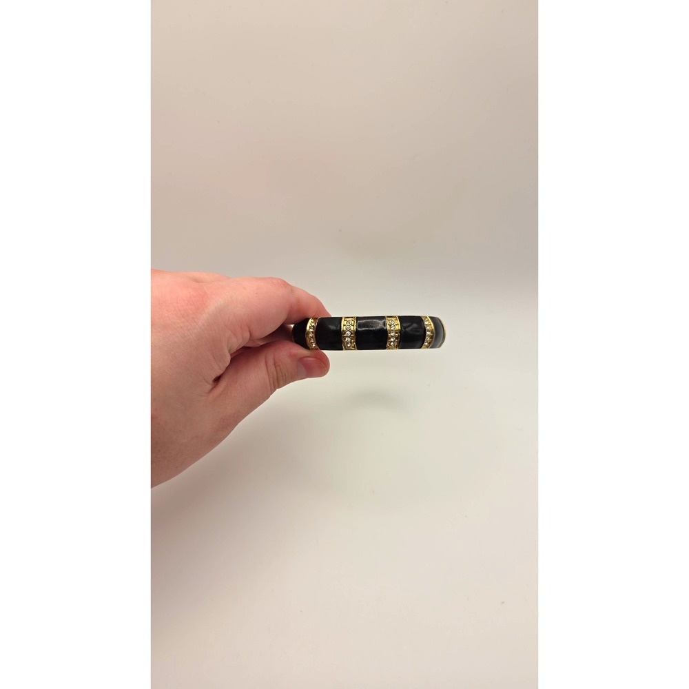 Vintage Black & Gold Tone Enamel Hinged Bangle Bracelet